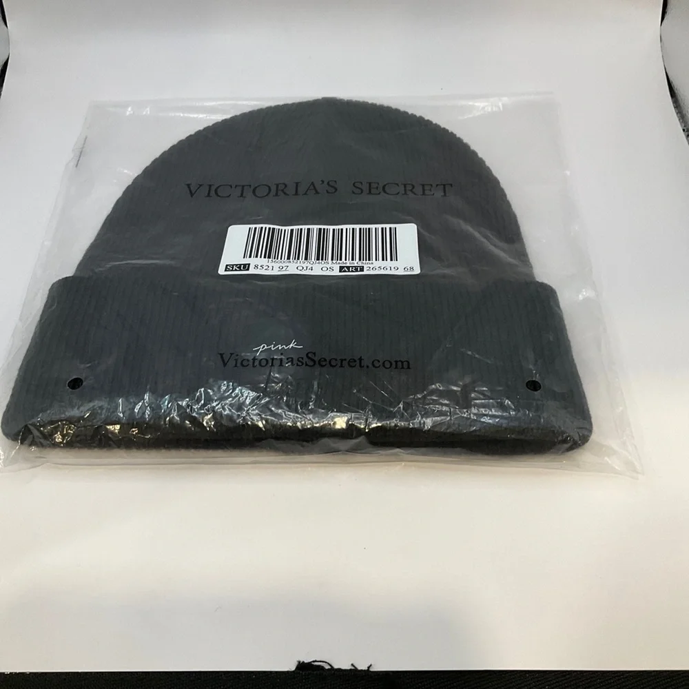 Victoria Secret Pink Black‎ Ribbed Beanie New In Package